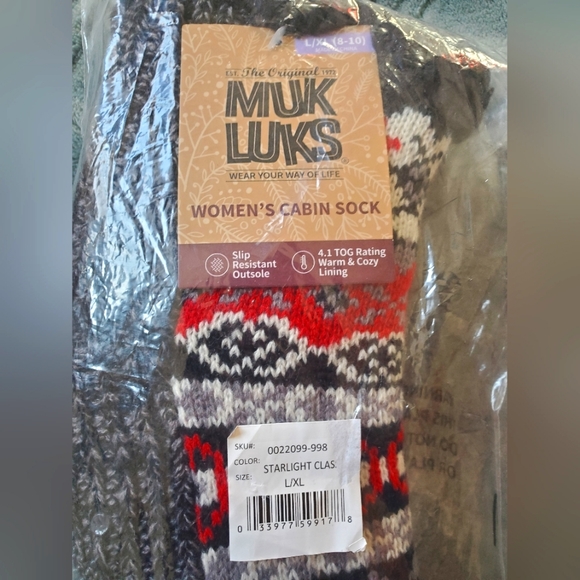MUK LUKS Women's Cabin Sock, Large/XL, Red, Black, White, Grey - Picture 2 of 4
